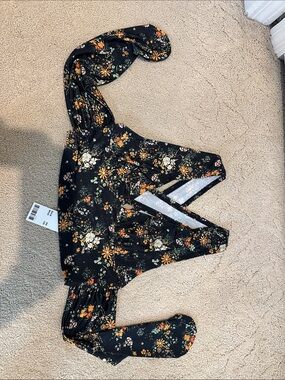 Urban Outfitters Black Floral Tie-Front Tank Top